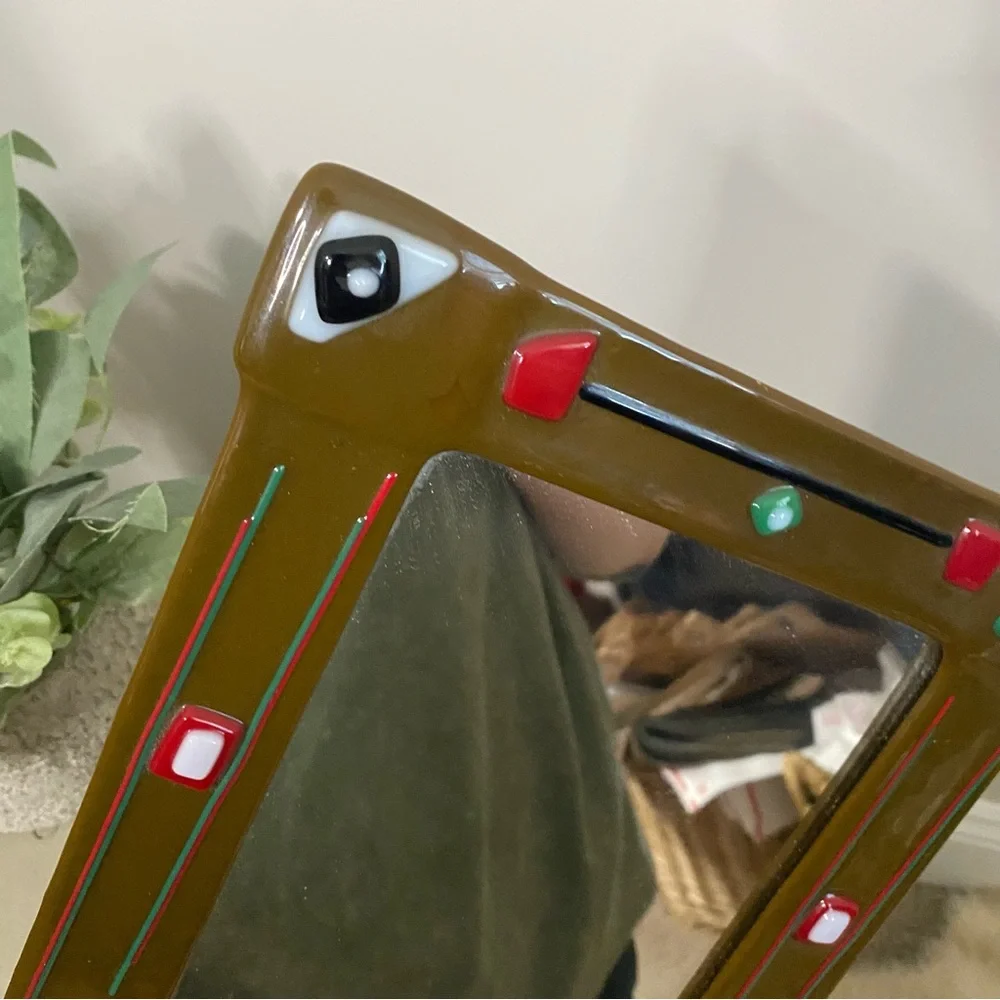 Handmade Art Deco Brown, Red, Green Wall Mirror Decor